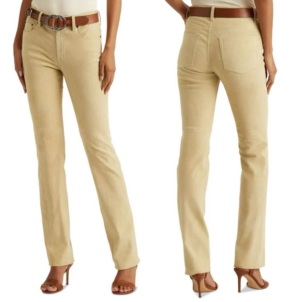 Lauren Ralph Lauren Goat Suede Straight Leg Pants, NWT, Size 12 - Picture 2 of 12
